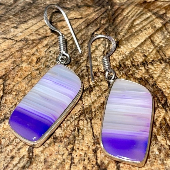Purple Botswana Agate Earrings 1 7/8” - Picture 3 of 11